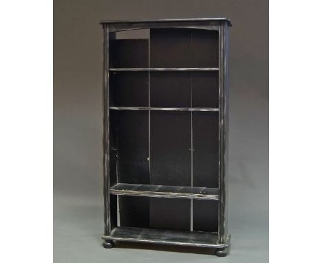 A modern ebonised rectangular shelf, 151cm high x 86cm wide x 28cm deep. 