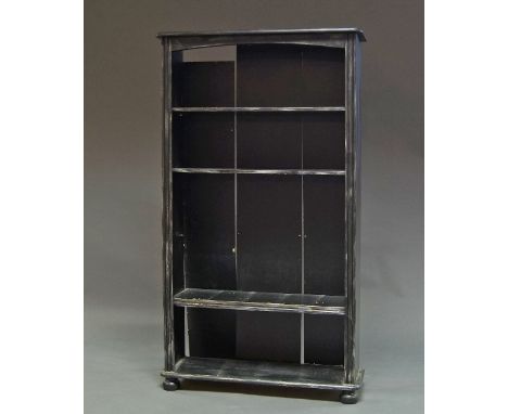 A modern ebonised rectangular shelf, 151cm high x 86cm wide x 28cm deep. 