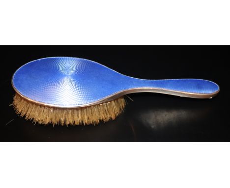 Silver Blue Guilloche Enamel Dressing Table Brush, Hallmarked