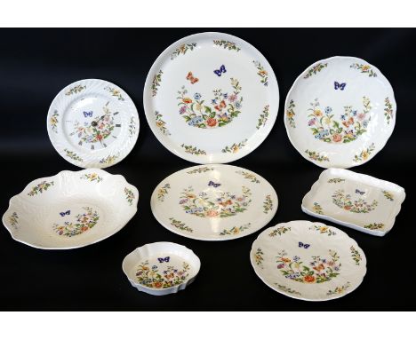 Collection Of Aynsley Fine Bone China, Cottage Garden Pattern, Eight Pieces Comprising Cabinet Plates, Wall Clock, Dishes etc