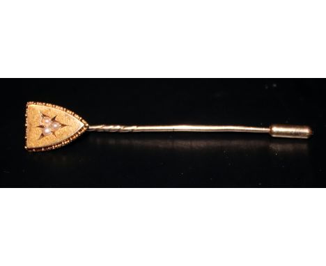 Victorian 9ct Gold &amp; Seed Pearl Stick Pin In Period Box.