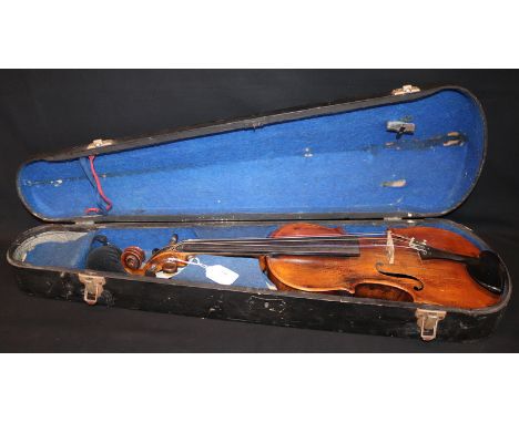 19thC Copy Stradivarius Violin, Of Good Patination, Possibly French, In Antique Wooden case 