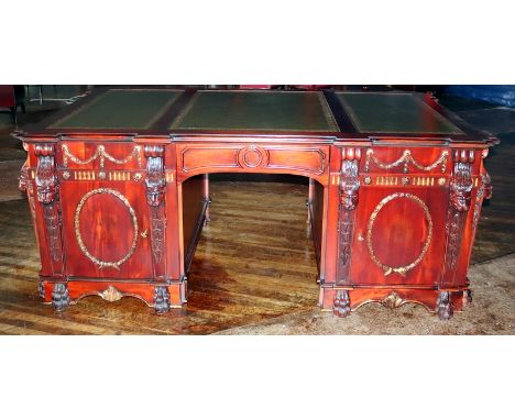 A 20thC Mahogany Library Desk; After A Design By Thomas Chippendale. The Green Leather Writing Surface Above A Frieze Drawer 