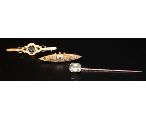 Small Quantity Of Gold Jewellery Comprising A Gold Bar Brooch With Central Blue Stone Stamped 9ct, A Fully Hallmarked 9ct Gol