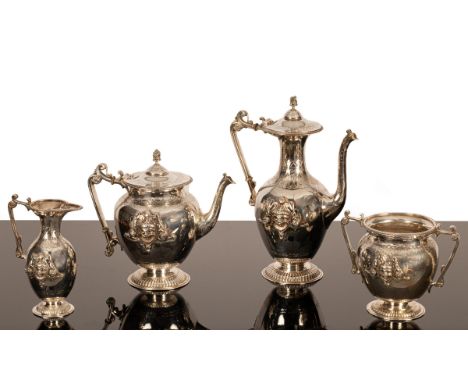 A Victorian four-piece silver tea and coffee service, George Angell, London 1865, each piece with bands of engraved decoratio