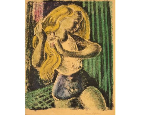 Sydney Horne-Shepherd (1909-1993)/Portrait of a Girl/three-quarter length, brushing her hair/signed lower right/mixed media, 
