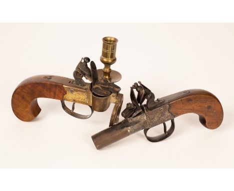 A small flintlock pocket pistol, the plate inscribed Bristol, 15cm long and a flintlock taper lighter CONDITION REPORT: Condi
