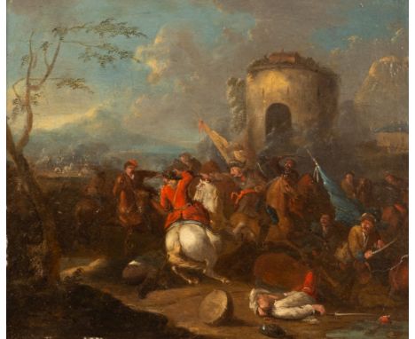Manner of Carel Breydel/A Cavalry Skirmish/oil on panel, 24cm x 28.5cm CONDITION REPORT: Turn of 17th and 18th Centuries. Has