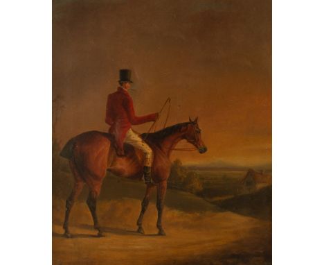 George Henry Laporte (1799-1873)/Mounted Hunter/smoking a cigarette/initialled GHL and dated 1830 lower right/oil on panel, 3