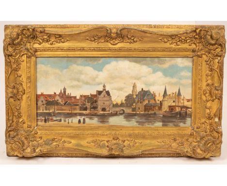 Dutch School, late 19th Century/Townscape with River/oil on panel, 16cm x 37cm CONDITION REPORT: copy of Vermeer's View of De
