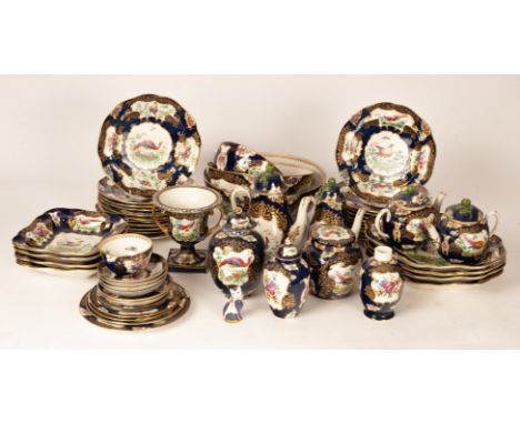 A quantity of Worcester style blue scale ground table wares to include dessert dishes, tea and coffee pots, plates and three 