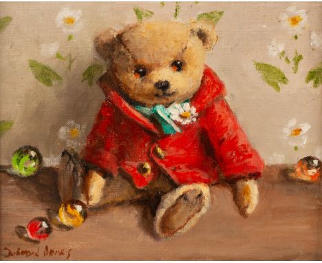 Deborah Jones (1921-2012)/Teddy Bear/wearing a red coat/signed lower left/oil on canvas, 19cm x 24cm CONDITION REPORT: ARR Ar