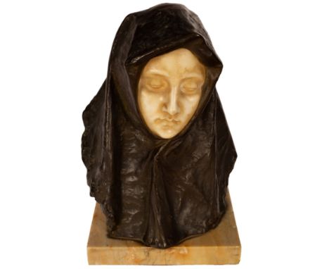 Prof. A Neri/Bust of the Virgin/signed on reverse, bronze and alabaster, 31cm/see illustration CONDITION REPORT: Condition in