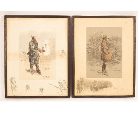 'Snaffles' Charles Johnson Payne (1884-1967)/The Gunner/Le Poilu/each with Snaffles blind stamp/colour print, 28.5cm x 20.5cm