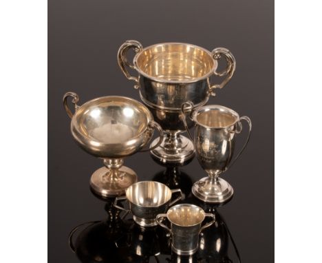 A small group of silver trophies, The Siddeley Challenge Trophy, Bristol Air Race 1961, Air League Cup 1962 and two others, a