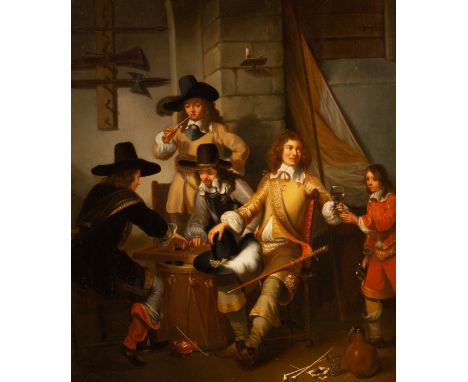 After Reinier de la Haye/Guardroom with Soldiers Playing Tricktrack/oil on panel, 41.5cm x 36cm/see illustration CONDITION RE