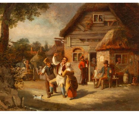 Attributed to Edward Villiers Rippingille/Outside the Red Lion/indistinctly inscribed on label verso/oil on panel, 28cm x 36c