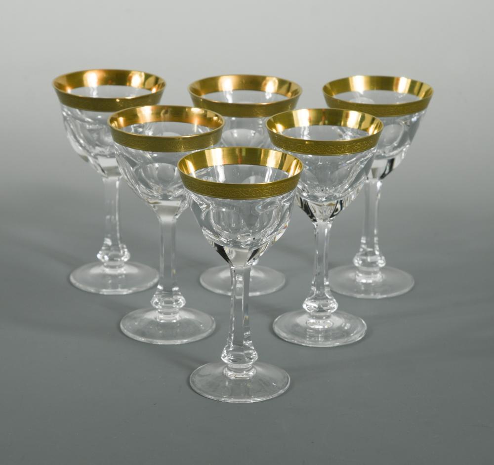 A set of eight Moser Lady Hamilton pattern liqueur glasses, the