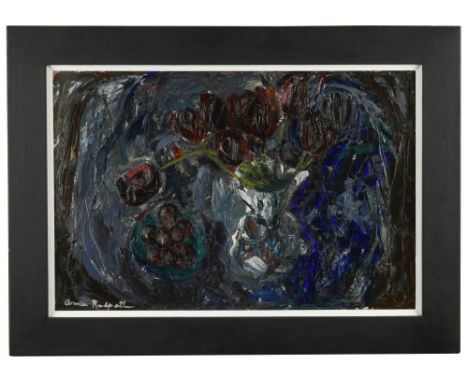 § Anne Redpath, OBE, RSA, ARA, LLD, ROI, RBA (Scottish, 1895-1965) Dark Tulips in a Jug, 1962 signed 'Anne Redpath' (lower le