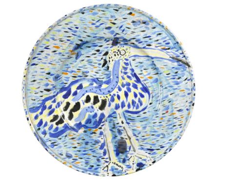 § Philip Sutton R.A (British, born 1928), two large Fulham Pottery chargers, one painted with a large bird, the other with a 