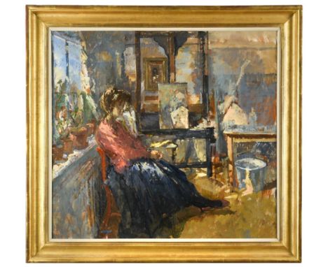 § Peter Kuhfeld, RP, NEAC (British, b.1952) In the Sitting Room, Womenswold oil on canvas 59.50 x 64cm (23 x 25in) Provenance