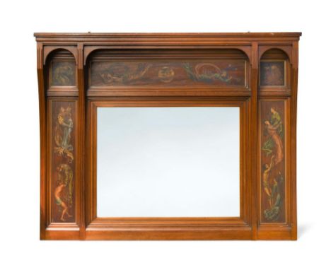 An Arts &amp; Crafts mahogany overmantle mirror by Philip Philo, Cambridge, 1880, the bevelled rectangular mirror plate frame