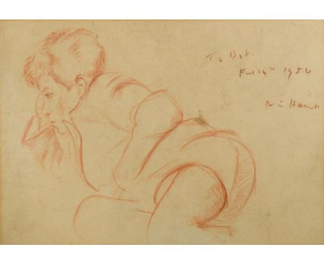 § Nina Hamnett (Welsh, 1890-1956) Study of a boy signed and inscribed 'To Bob / Feb 14th 1954 / N Hamnett (upper right) red p