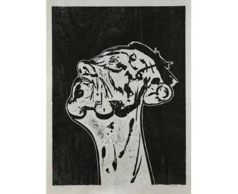 §Tony Bevan, RA (British, b.1951) Portrait Head and Neck signed and dated 'Bevan 94' (lower right) woodcut on paper, unframed