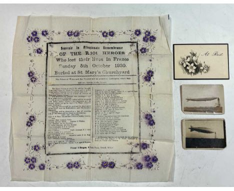 Of R101 interest - printed handkerchief on paper: 'Souvenir in Affectionate Remembrance of the R101 Heroes Who Lost Their Liv