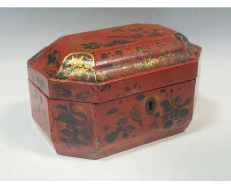 A Regency chinoiserie decorated tea caddy, 22 x 21 x 14cm