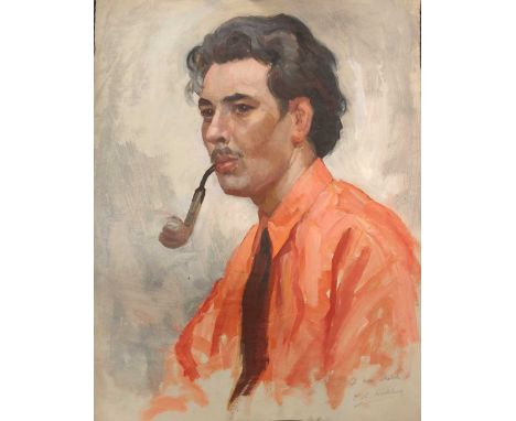 Edward Albert Hickling (1913-1998)A gentleman in red smoking a pipeoil on paper, unframedsigned 'E A Hickling' and inscribed 