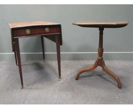 A George III mahogany Pembroke table with a single drawer, 72 x 86.5 x 54cm (closed), 72 x 86.5 x 102cm (open); together with