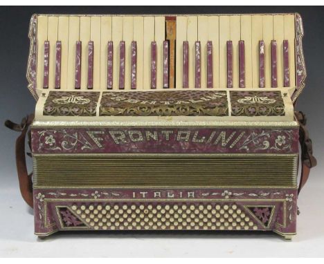 A Frontalini rose Lustre 60 button piano accordion embellished with rhinestones in black case AF
