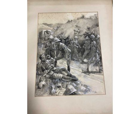 Joseph Finnemore (1860-1939) 'With Buller's Army in Natal, Fallen Out: an Incident on the March', pen, ink and watercolour il