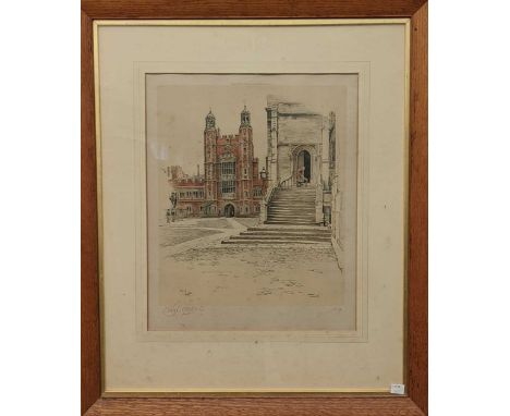Cecil Aldin (British, 1870-1935)Eton Chapel  Signed photo-lithograph, 44 x 36cm; together with an Eton Society board, 1889-18