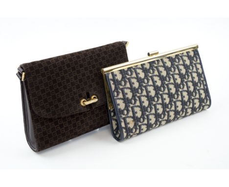 GUCCI VINTAGE BAG, removable leather shoulder strap can be a clutch, brown suede with logo print, gold tone hardware, suede l