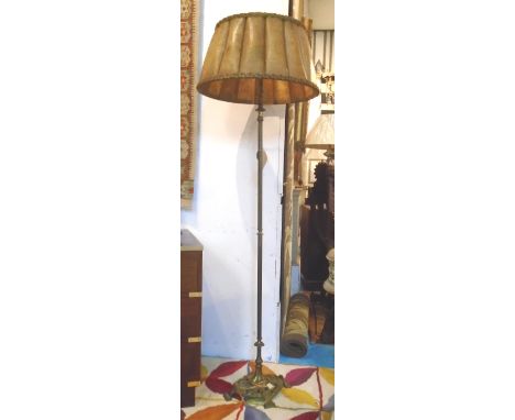 STANDARD LAMP, mid 20th century gilt metal with slender column and parchment shade, 163cm H.