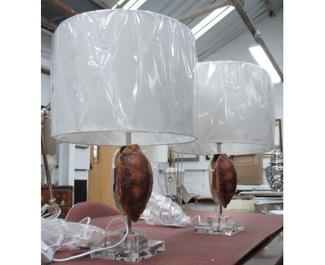 TABLE LAMPS, a pair, in the form of faux turtle shells, on crystal bases, with shades, 53cm H (with faults). (2)