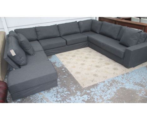SOFA, U shaped of large proportions in grey fabric, 260cm x 350cm W.