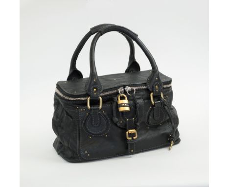 CHLOÉ BAG, black leather with flat top closure with zip and padlock, external front pocket with snap closure and back pocket,