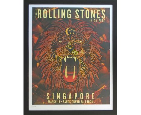 ROLLING STONES POSTER/LITHOGRAPH, Singapore March 15th 2015 concert, 2/500 with Stones tongue, framed and glazed.