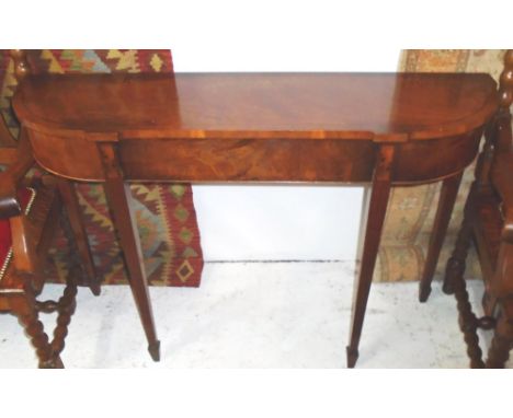 CONSOLE TABLE, Regency style mahogany with inlaid yew panels on square tapering supports, 33cm D x 84cm H x 123cm W.