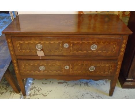 COMMODE, 18th century Italian, possibly Maltese walnut and olive wood crossbanded with two drawers, 119cm x 89cm H x 53cm.
