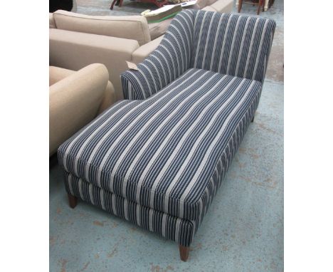 CHAISE LONGUE, in striped fabric on square supports by The Chair and Sofa Company, 150cm L.