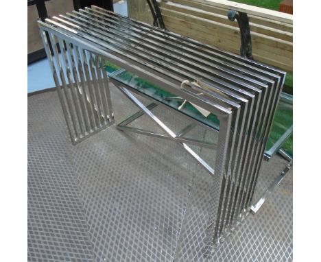 CONSOLE TABLE, concertina style in chromed metal finish, 120cm x 36cm x 87cm H.