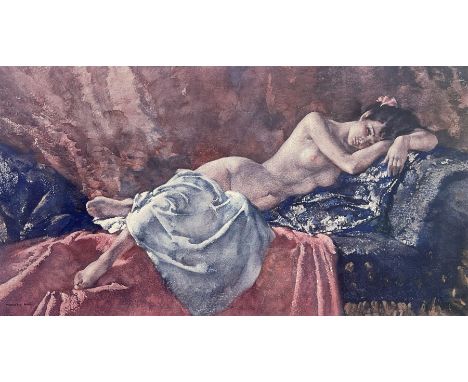 Sir William Russell Flint (Scottish 1880-1969): 'Reclining Nude II', limited edition colour print signed in pencil pub. 1967,