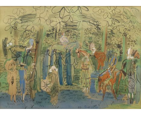 After Raoul Dufy (French 1877-1953): 'Race Meeting', print embellished with gouache 34cm x 46.5cm
