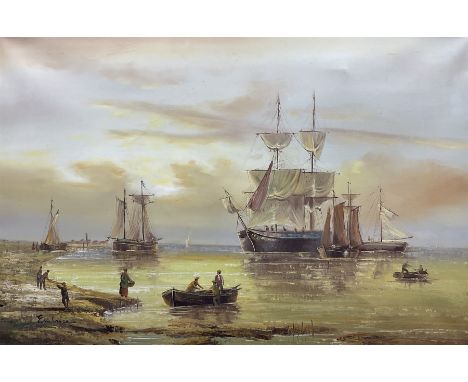 Embrose (Continental 20th century): Seascape with Ships at Full Sail, oil on canvas signed 60cm x 90cm