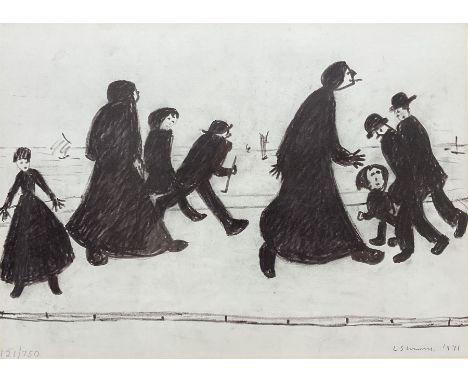 After Lawrence Stephen Lowry (British 1887-1976): 'On a Promenade', limited edition monochrome print numbered 121/750 in penc