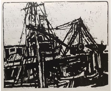 Stanley Dobbin (British 1932-2021) 'Harbour Port Patrick', artist's proof wood block print signed and titled in pencil 48cm x